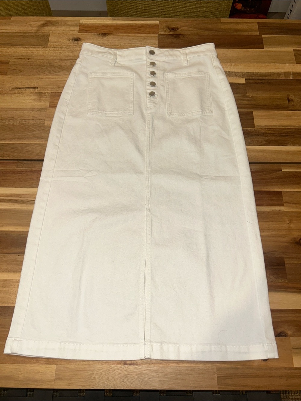 Ann Taylor Cream Button-Front Midi Skirt